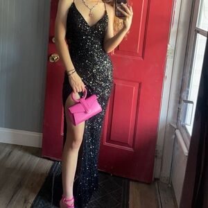 Stunning Black Sequin Backless Dress